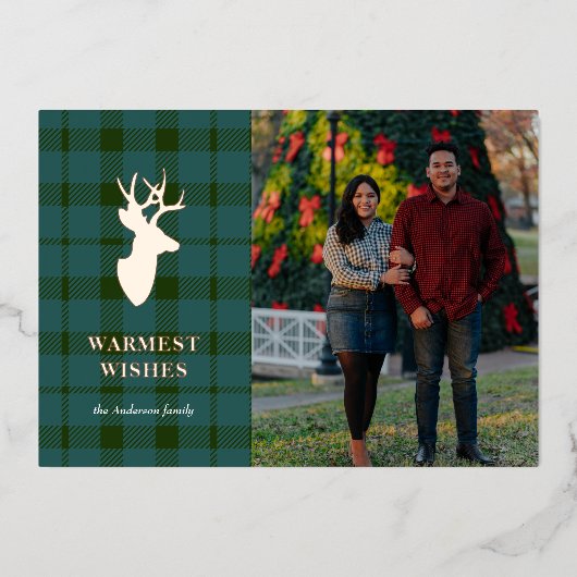 Carte de vacances Green Plaid et Rose Gold Deer Fo (Recto)