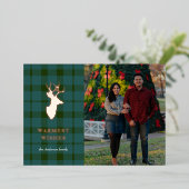 Carte de vacances Green Plaid et Rose Gold Deer Fo (Debout devant)
