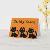 CARTE DE VACANCES HALLOWEEN NIECE CHAT NOIR ORANGE (Fleur jaune)