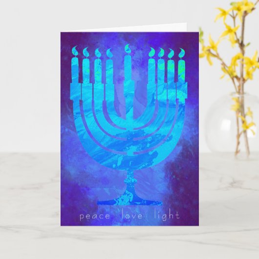 Carte de vacances Hanoukka Blue Light avec Menorah (Fleur jaune)