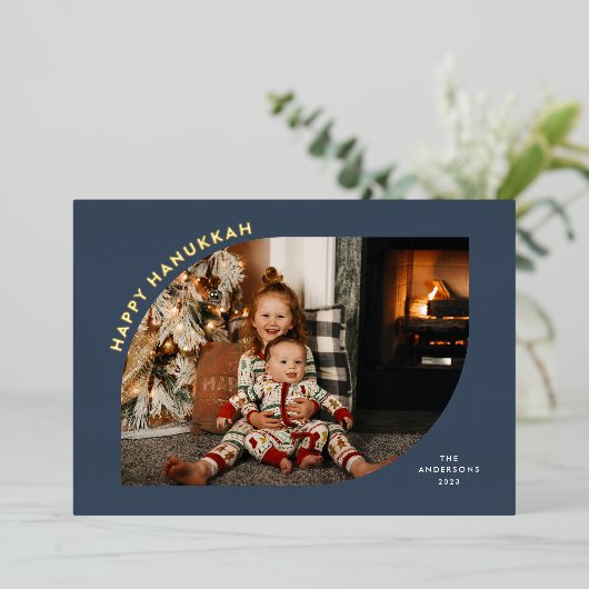 Carte de vacances Hanoukka Blue Modern Frame Foil (Debout devant)