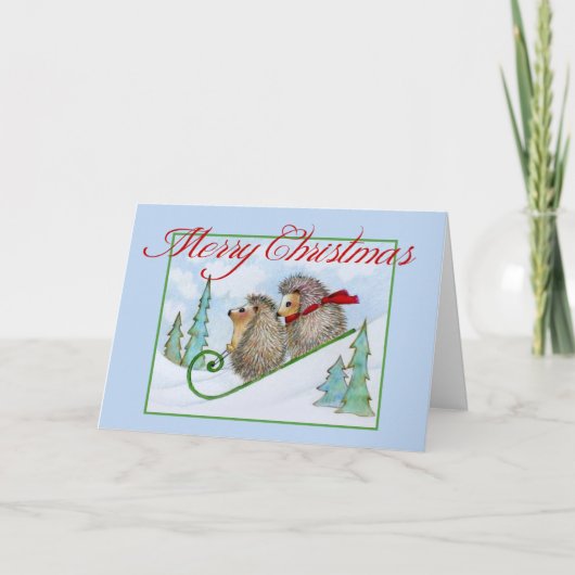 Carte de vacances Hedgehog Sled (Devant)