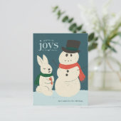 Carte de vacances illustrée Bunny et Snowman (Debout devant)