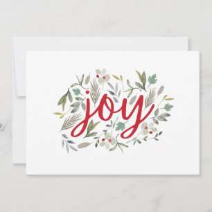 Carte de vacances Joy Watercolor Floral Red Script