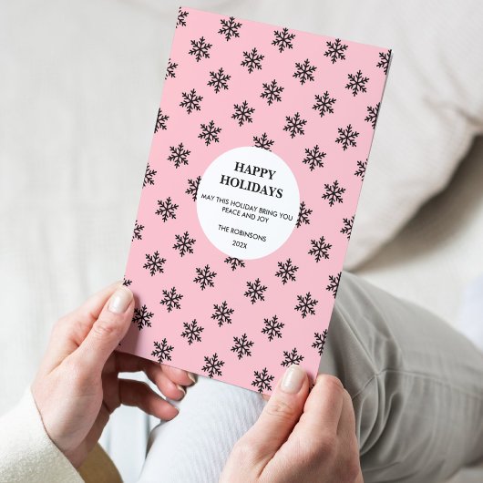 Carte de vacances Joyeuse Black & Pink Snowflake