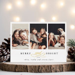 Carte de vacances Joyeuse et brillante 3 Photo Gol<br><div class="desc">COULEUR MODIFIABLE | Carte simple et élégante de papier photo de vacances avec script "et" décoratif entre 2 mots et motif continu sur le dos. Pour une personnalisation plus avancée de cette conception,  cliquez sur le BOUTON OUTIL DESIGN BLEU ci-dessus !</div>
