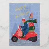 Carte de vacances joyeuses Scooter en feuille méta (Recto)