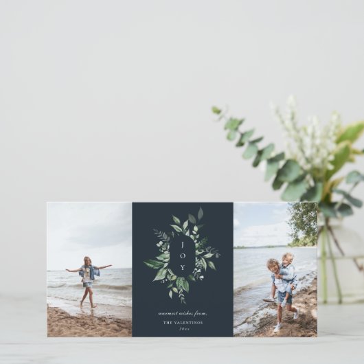 Carte de vacances Joyeux Botanique Moderne Bleu (Debout devant)