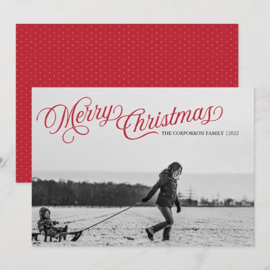 Carte de vacances Joyeux Noël Joyeux Script rouge (Devant / Derrière)