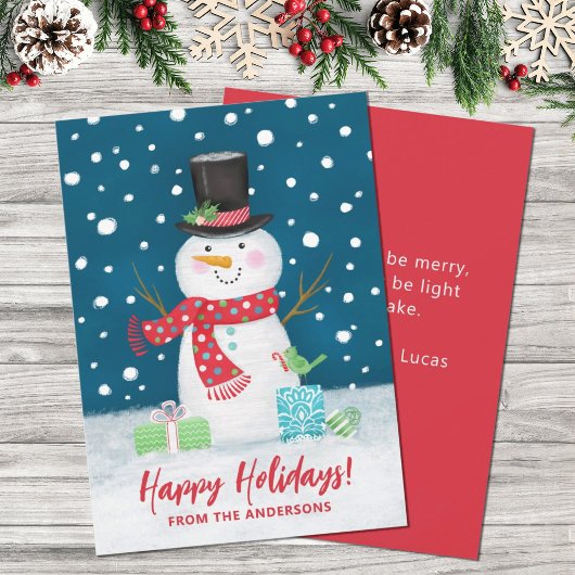 Carte de vacances joyeux Noël Snowman hiver