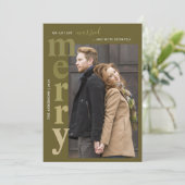 Carte de vacances juste mariée et joyeuse photo (Debout devant)