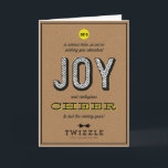 Carte de vacances Kraft Contagious Cheer Joy Corpo<br><div class="desc">Une combinaison joyeuse et hanche de papier kraft avec un look sérigraphié. Cette carte de vacances non confessionnelle est parfaitement adaptée à l'envoi de vacances d'une entreprise ou d'un bureau d'affaires. Customisez l'avant avec un logo et l'intérieur avec un message de joie.</div>