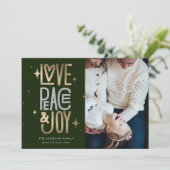 Carte de vacances Love Peace and Joy Or et Argent (Debout devant)