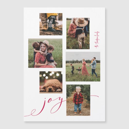 Carte de vacances Magnetic Red Script Joy Multi-Ph (Devant)