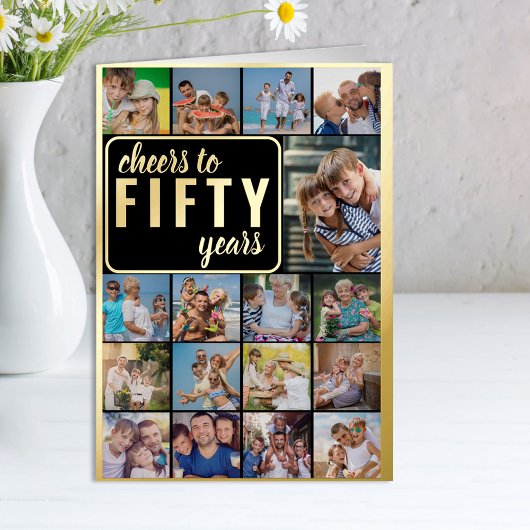 Carte De Vacances Métallisée 50e anniversaire Photo Collage encourage à 50 ans