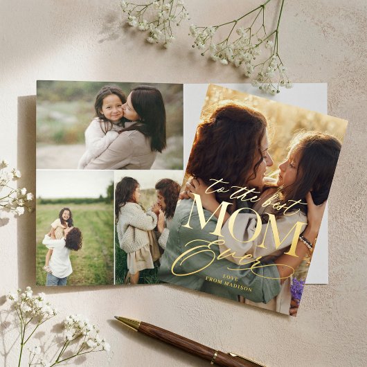 Carte De Vacances Métallisée À la meilleure maman jamais Script de la fête des