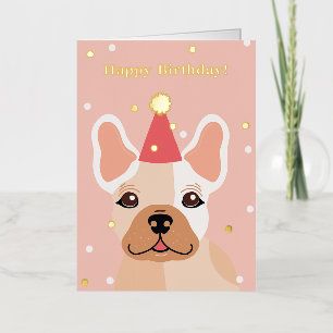 Carte De Vacances Métallisée Adorable Frenchie Joyeux Anniversaire