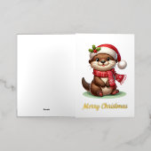 Carte De Vacances Métallisée adorable Otter de Noël (Mise à l'extérieur)