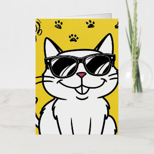 Carte De Vacances Métallisée Affiche de chat drôle, chat de dessin animé portan
