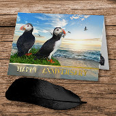 Carte De Vacances Métallisée Anniversaire de Puffin Couple