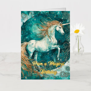 Carte De Vacances Métallisée Anniversaire Magique Licorne