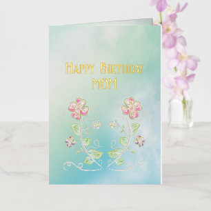 Carte De Vacances Métallisée Anniversaire Maman, Floral, Beau, Amour, Moderne