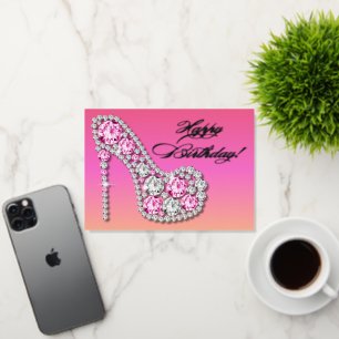 Carte De Vacances Métallisée Anniversaire Stiletto Brillant Glamour