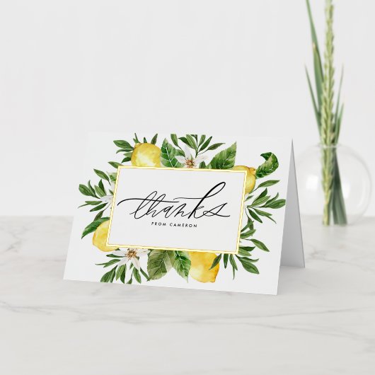 Carte De Vacances Métallisée Aquarelle Fleurs de citron Merci de cadre (Recto)
