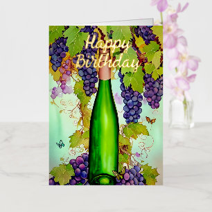 Carte De Vacances Métallisée Aquarelle Vin & Papillons Anniversaire