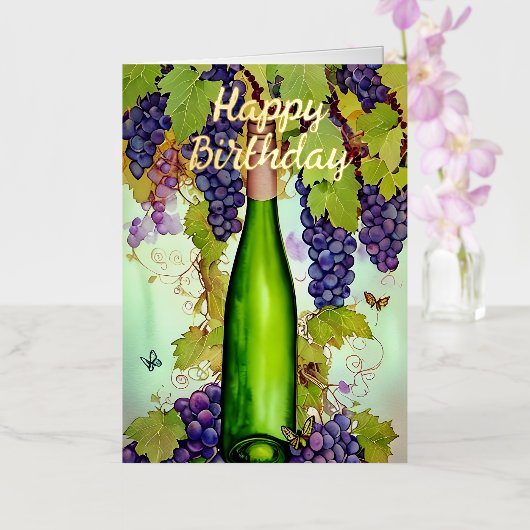 Carte De Vacances Métallisée Aquarelle Vin & Papillons Anniversaire (Orchidée)