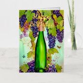 Carte De Vacances Métallisée Aquarelle Vin & Papillons Anniversaire (Recto)