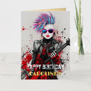 Carte De Vacances Métallisée Art inspirant de guitariste punk girl personnalisa