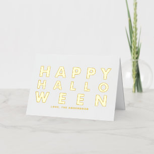 Carte De Vacances Métallisée Audacieuse Typographie moderne Blanc Joyeux Hallow