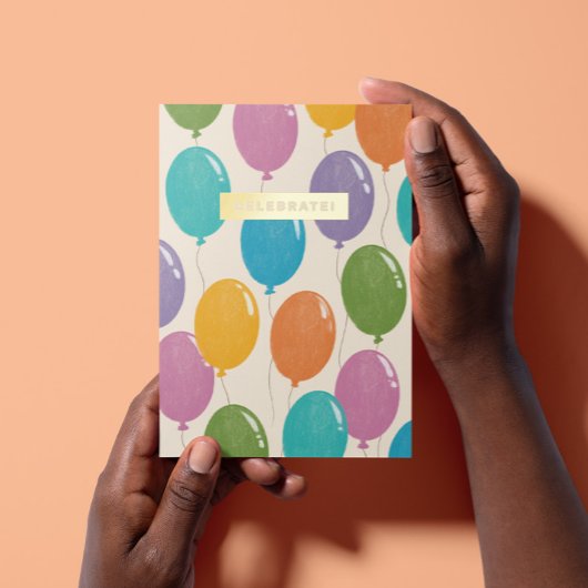 Carte De Vacances Métallisée Ballons d'anniversaire colorés