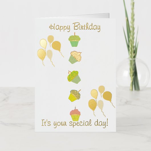 Carte De Vacances Métallisée Ballons de cupcakes (Recto)