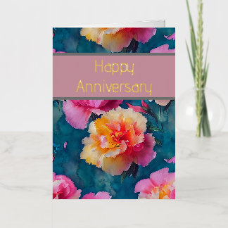 Carte De Vacances Métallisée Belles Fleurs Roses Tendres