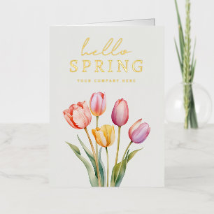 Carte De Vacances Métallisée Bonjour le printemps Fleurs d'aquarelle Tulipes po