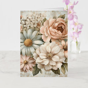 Carte De Vacances Métallisée Bouquet floral vintage aux fleurs pastel délicates