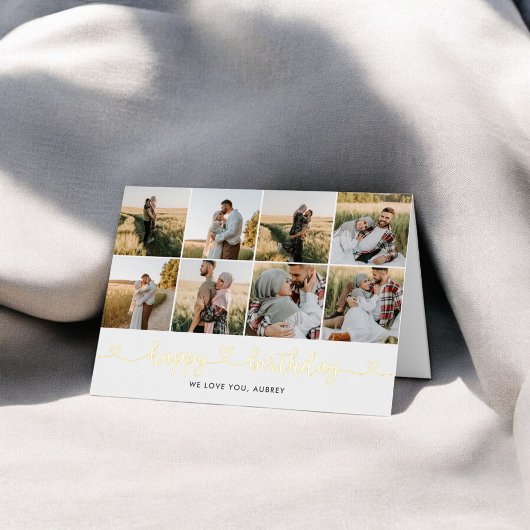 Carte De Vacances Métallisée Calligraphie cardiaque 13 Photo Joyeux anniversair