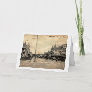 Carte De Vacances Métallisée Cape May NJ, rue de l'Océan, c1910 Vintage