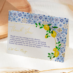 Carte De Vacances Métallisée Carrelage bleu italien shower de mariage aquarelle