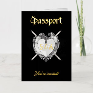 Carte De Vacances Métallisée Carton d'invitation de mariage au passeport noir d