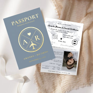 Carte De Vacances Métallisée Carton d'invitation de mariage passeport bleu pous