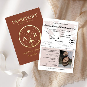 Carte De Vacances Métallisée Carton d'invitation de mariage passeport or et ora