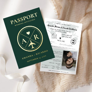 Carte De Vacances Métallisée Carton d'invitation de mariage Passeport Vert Emer