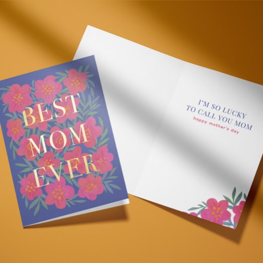 Carte De Vacances Métallisée Chevauchement de fleurs roses Meilleure maman jama