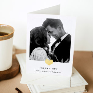 Carte De Vacances Métallisée Cœur Doré Merci pour la photo de mariage