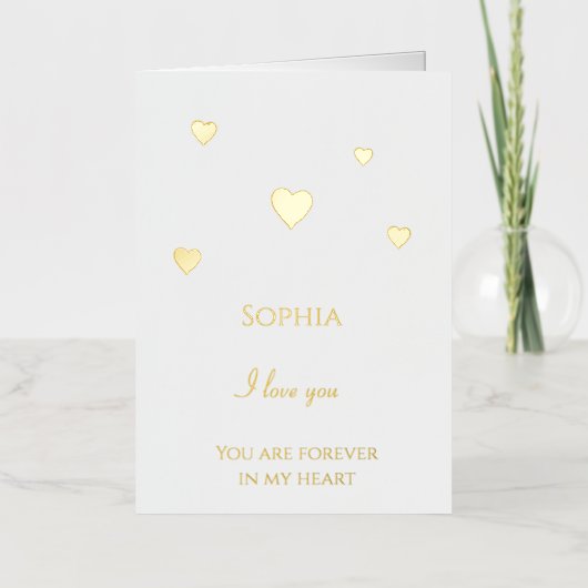 Carte De Vacances Métallisée Coeurs romantiques Aimer (Recto)