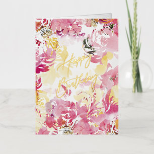 Carte De Vacances Métallisée Conception florale aquarelle Joyeux Anniversaire R