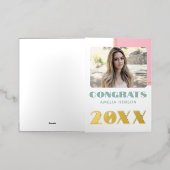 Carte De Vacances Métallisée Congrats Modernes Graduate Nom Photo Gold (Mise à l'extérieur)